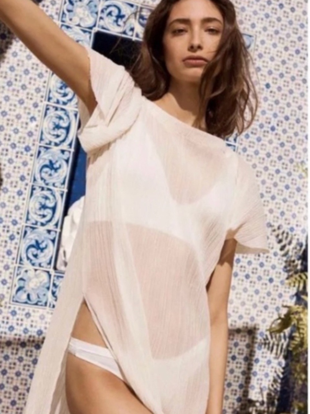 Anthropologie Akemi + Kin White Shimmer Sheer Coverup Dress